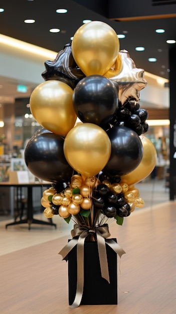 Elegant black and gold balloon arrangement