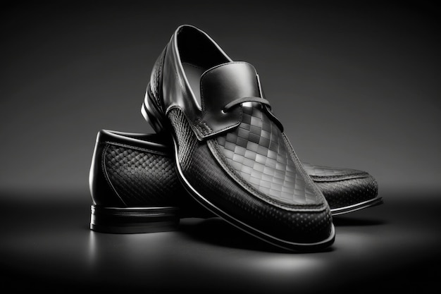 Элегантные черные кожаные туфли для мужчин на черном фоне Стиль фотостудии Ai генеративный