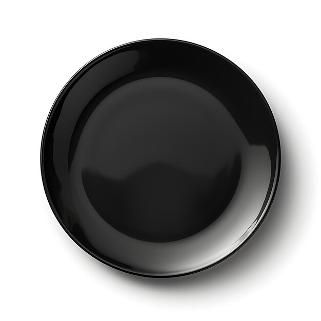 Фото Элегантная черная фарфоровая тарелка круглая форма блестящая поверхность верхняя творческая концепция идея дизайна