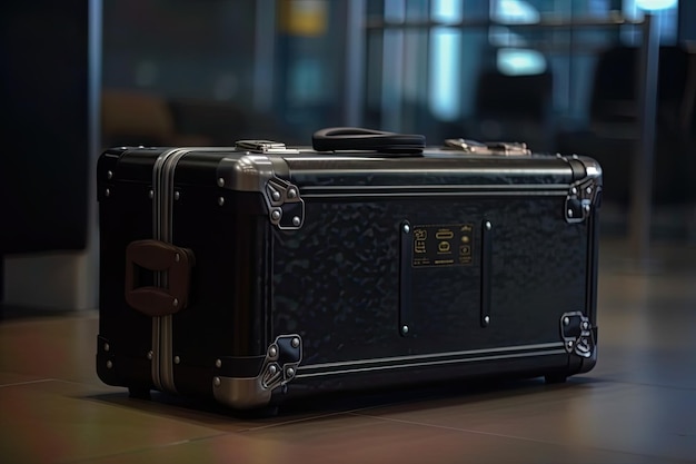 Элегантный черный чемодан в аэропорту