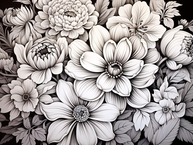 Elegant Black and White Flower Background Monochrome Floral Illustration Generative AI