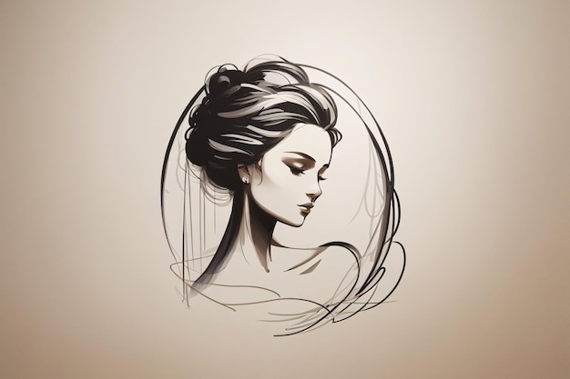 Elegant black and white lady woman flat illustration logo portrait