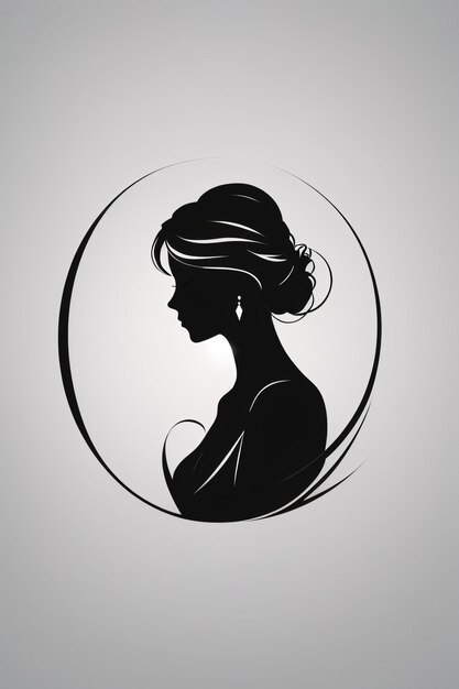 Foto elegante ritratto del logo dell'illustrazione piatta della donna in bianco e nero