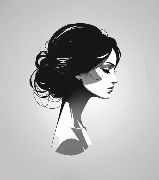 Elegant black and white lady woman flat illustration logo portrait