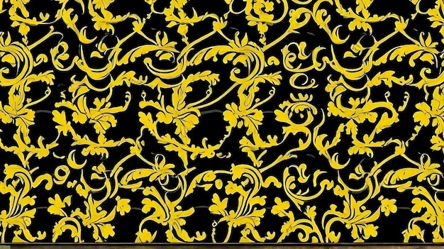 Elegant Black and Yellow Filigree Wallpaper