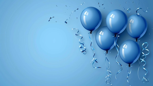 Elegant blauwe ballon en lint Gelukkige verjaardag viering kaart banner sjabloon Generative Ai