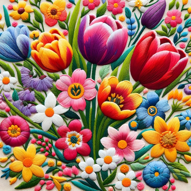 Elegant bloemenborduurontwerp Delicate bloemen voor DIY-projecten Microstock Image