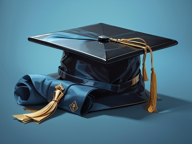 Elegant Blue Background with Black Graduation Cap