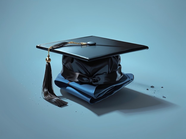Elegant Blue Background with Black Graduation Cap
