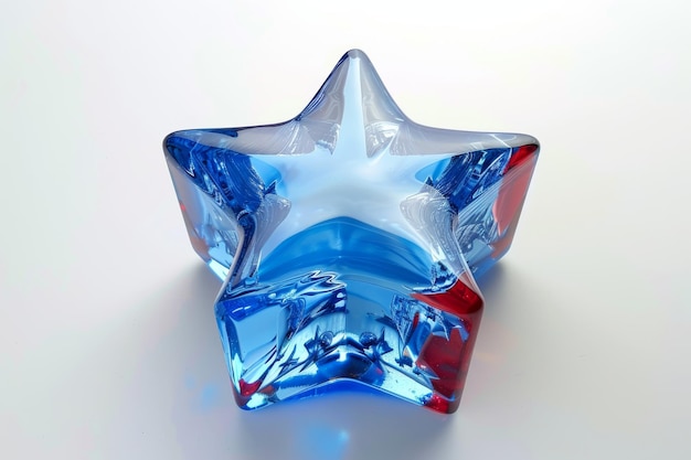 Элегантная синяя стеклянная звезда с красной лентой на белом фоне