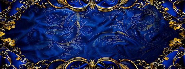 Photo elegant blue and gold floral pattern background