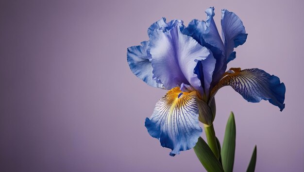 Photo elegant blue iris flower on soft purple background a captivating floral image