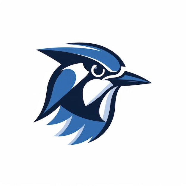 Elegant Blue Jay Bird Logo On White Background Minimalistic 2d Design