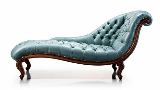 Elegant Blue Leather Chaise Lounge With Wooden Frame