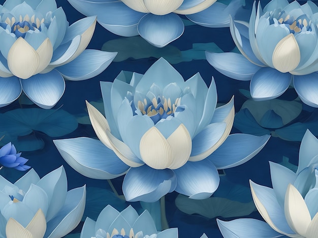 Elegant blue lotus flower seamless pattern AI Generated