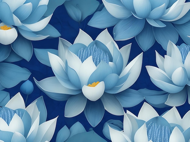 Elegant blue lotus flower seamless pattern AI Generated