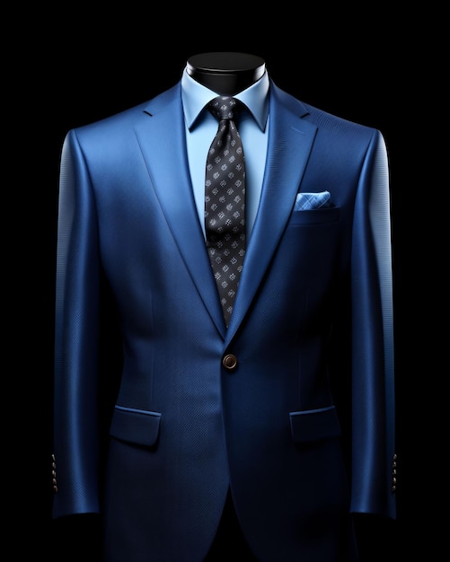 Elegant Blue Men's Suit Isolated on Black Background Generative AI