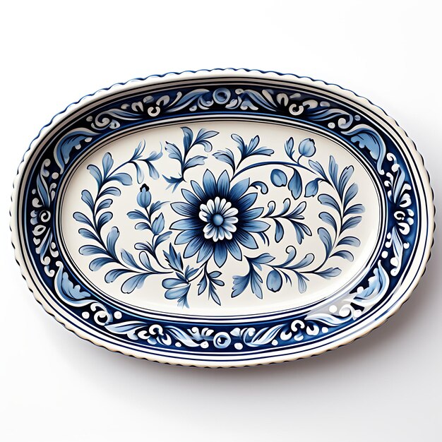 Elegant Blue and White Ceramic Pasta Plate Oval Shape Hand Painted P creative concept idea design