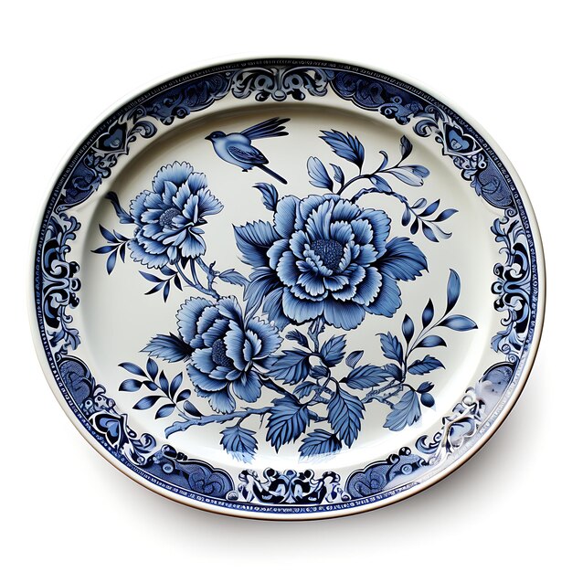 Elegant Blue and White Porcelain Appetizer Plate Oval Shape With a H creative concept idea design