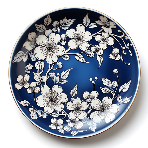 Photo elegant blue and white porcelain charger plate round shape with a ha creative concept idea design