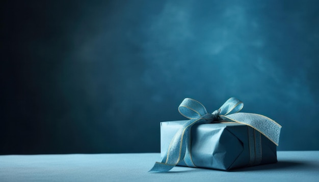 Elegant Blue Wrapped Present on Blue Background