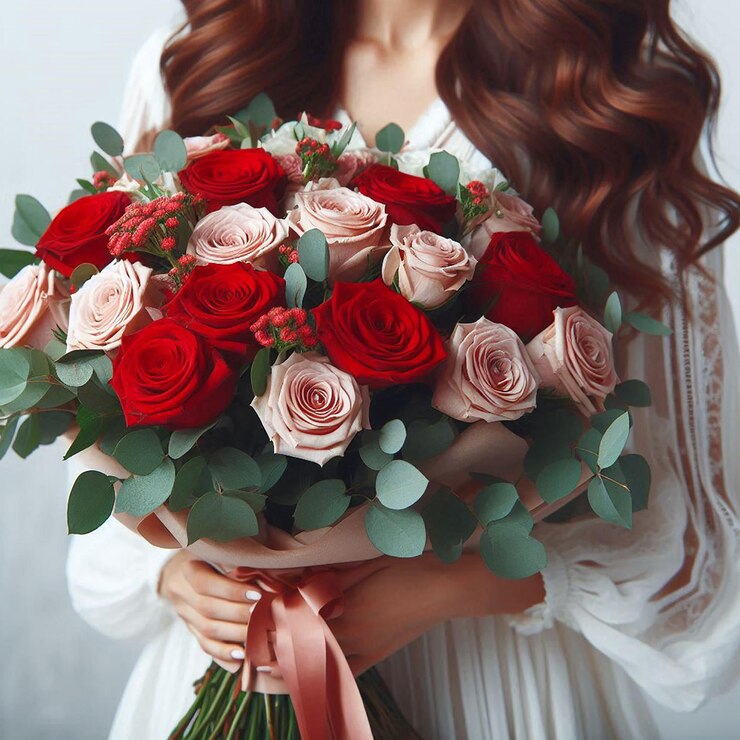 Elegant boeket van rode en roze rozen een perfect geschenk
