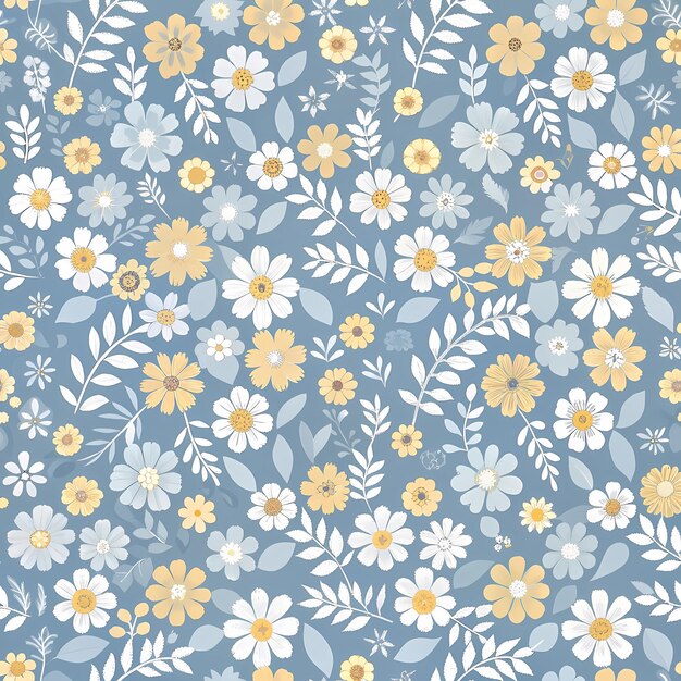 Photo elegant botanical pattern with yellow and white flowers on a grey background perfect for home decor