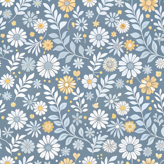 Photo elegant botanical pattern with yellow and white flowers on a grey background perfect for home decor
