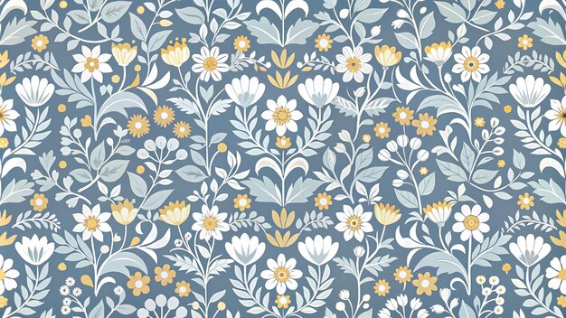 Photo elegant botanical pattern with yellow and white flowers on a grey background perfect for home decor