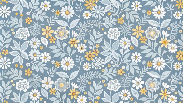 Photo elegant botanical pattern with yellow and white flowers on a grey background perfect for home decor