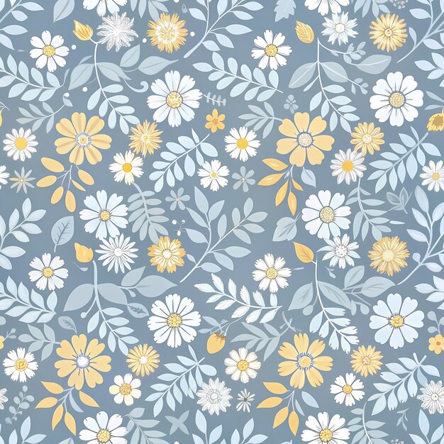Photo elegant botanical pattern with yellow and white flowers on a grey background perfect for home decor