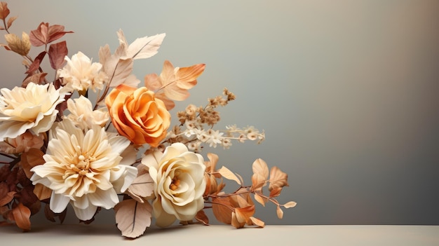 an elegant bouquet of fall flowers against a muted background