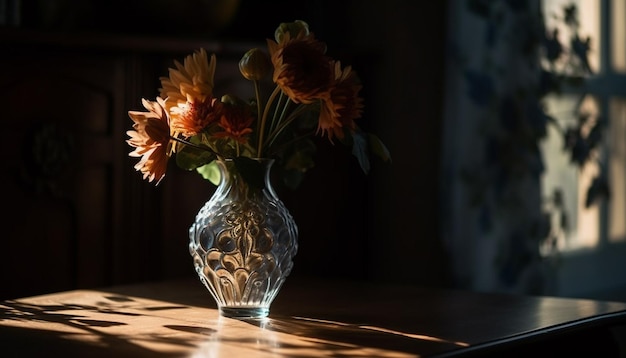 Elegant bouquet on rustic table brings summer romance generated by AI