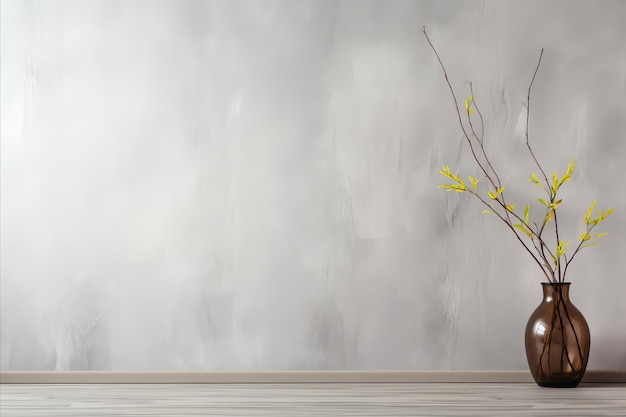 Photo elegant branch in glass vase adorning concrete wall modern home interior decor inspiration