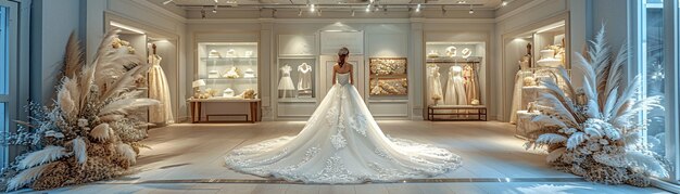 Photo elegant bridal boutique with soft focus on gowns and accessories