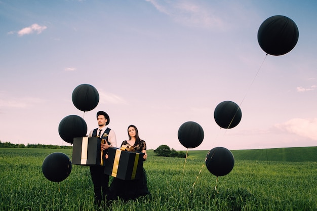 Elegant bride and groom posing together outdoors on a wedding day