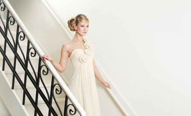 Elegant Bride Walking Down Stairs