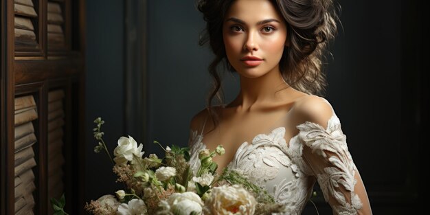 Photo elegant bride with floral bouquet