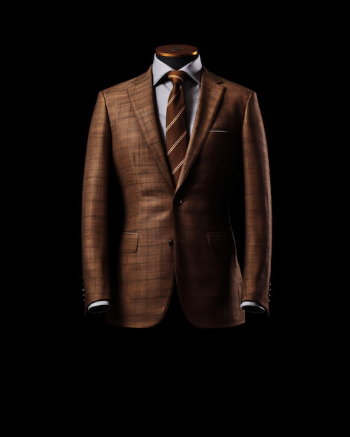 Elegant Brown Men's Suit Isolated on Black Background Generative AI