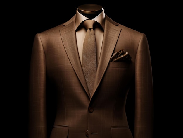 Elegant Brown Men's Suit Isolated on Black Background Generative AI