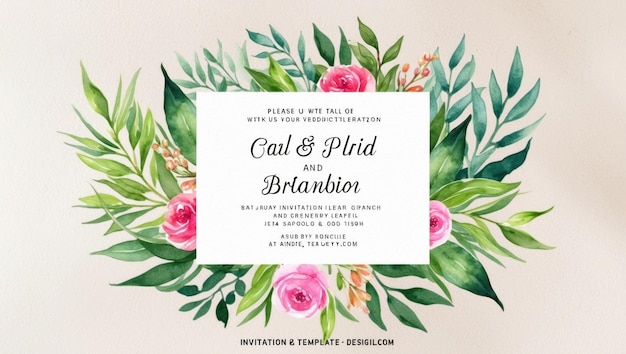 Elegant bruiloftsuitnodiging sjabloon met hand geschilderde bloemige aquarel ontwerp