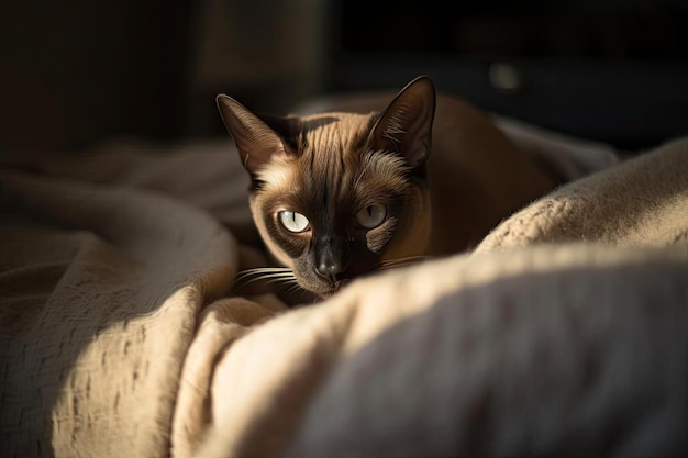 Elegant Burmese Cat with a Silky Smooth Coat created with Generative AI