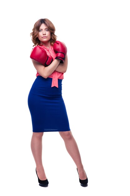 ELegant businesswoman in boxing gloves