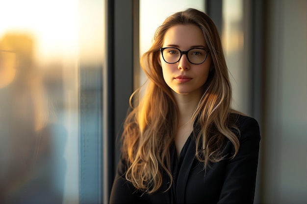 Photo elegant businesswoman in glasses standing