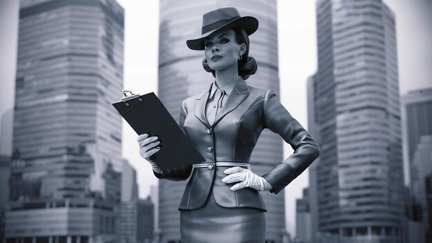 Photo elegant businesswoman holding a clipboard