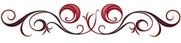 Elegant calligraphic ornament of red and black curly lines on a white background