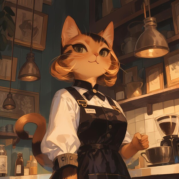 Elegant Cat Cafe Owner and Pet