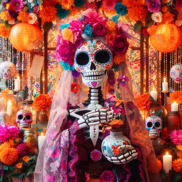 Elegant Catrina make-up bij het altaar