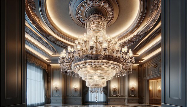 Elegant chandelier hanging from the ceiling