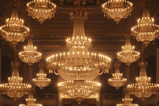 Photo elegant chandeliers sparkling in a ballroom